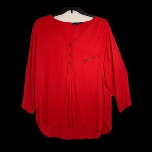 Westbound woman Red pocketed, V-neck Blouse